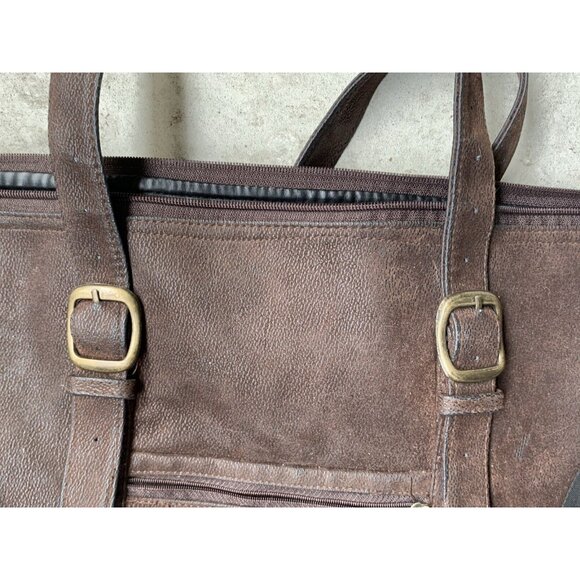Vintage Metro Goldwyn Mayer Leather/Fabric Tote Shoulder Satchel Bag Brown HUGE - Picture 7 of 9